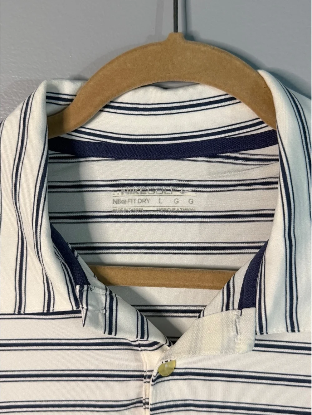 Nike Fit Dry Men's Polo Shirt Large White with Navy Stripes